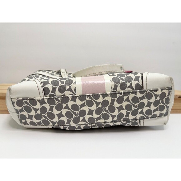 COACH HERITAGE STRIPE Bias Gray Pink White Signature PVC Chelsea Tote F15137 - Picture 6 of 13